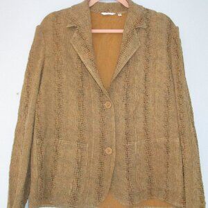 Vintage C.C.C. Womans Sz L Beige Brown Ribbed Textured Blazer Jacket Pocket